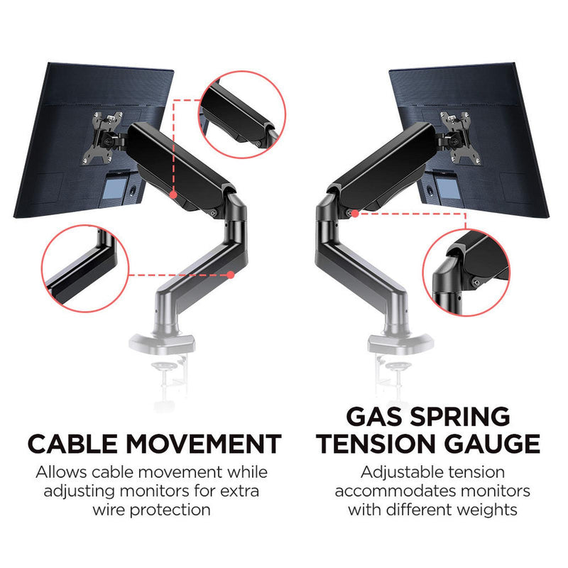 Viviendo Gas Spring Desk Stand and Monitor arm in Dual Steel Monitor Mounts