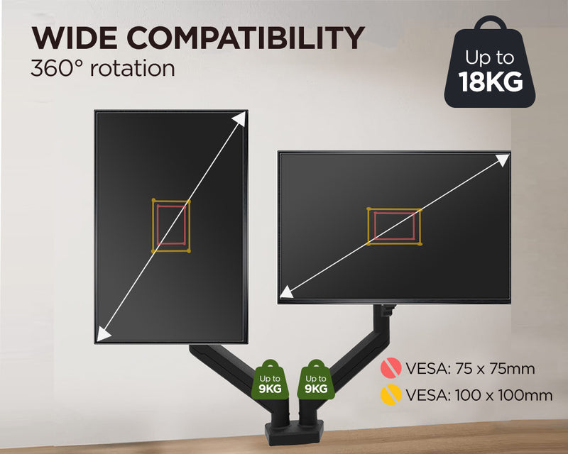 Viviendo Gas Spring Desk Stand and Monitor arm in Dual Steel Monitor Mounts