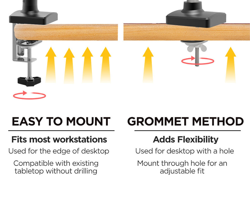 Viviendo Gas Spring Desk Stand and Monitor arm in Dual Steel Monitor Mounts