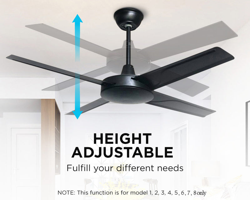 Viviendo 52 Inch 4 Blade Whisper AC Ceiling Fan with 3 Speed Remote Control - Black