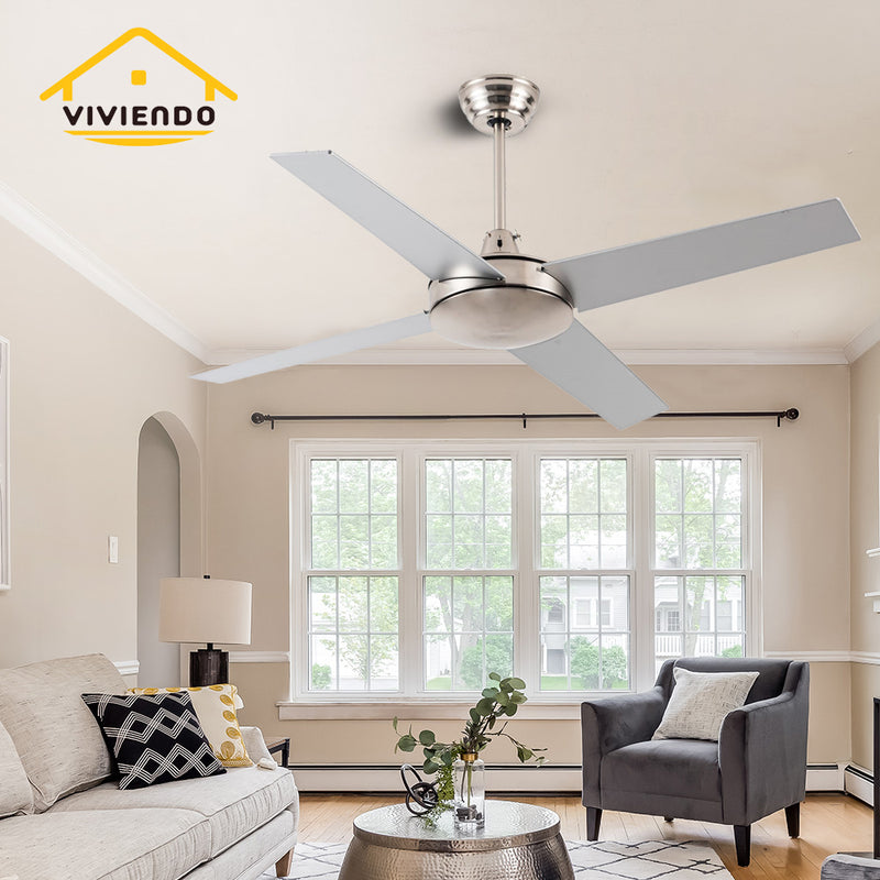 Viviendo 52 Inch 4 Blade Whisper AC Ceiling Fan with 3 Speed Remote Control - Silver