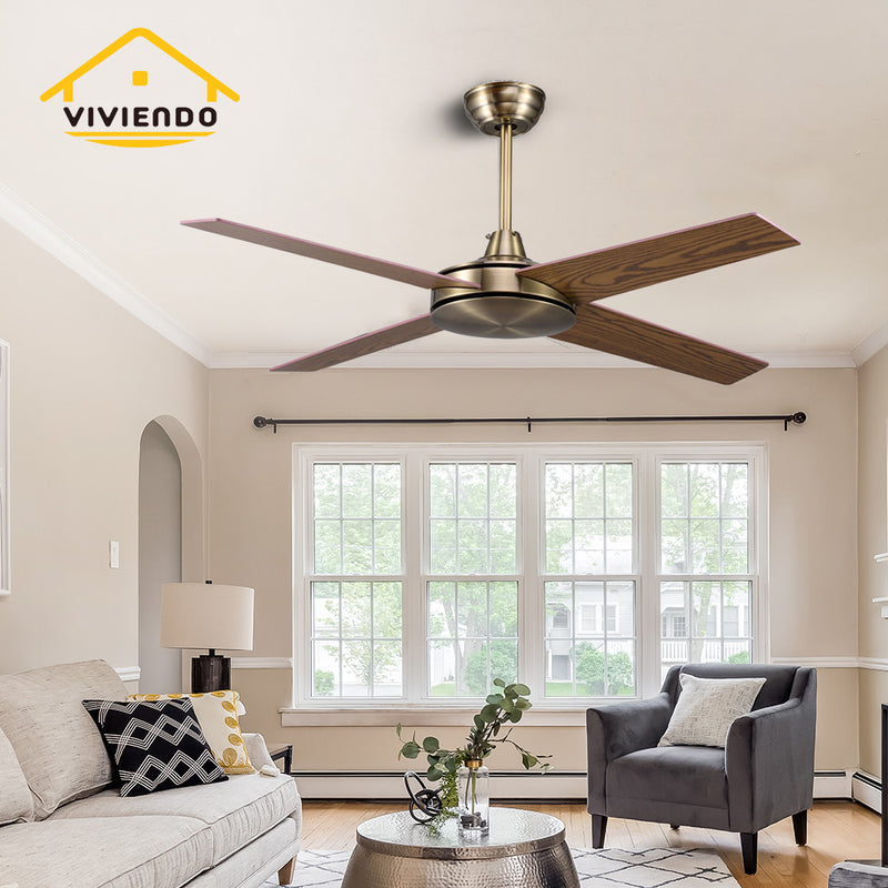 Viviendo 52 Inch 4 Blade Whisper AC Ceiling Fan with 3 Speed Remote Control - Brown