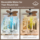 Viviendo 52 Inch 5 Blade Whisper DC Petal Ceiling Fan with 6 Speed Remote Control - Brown