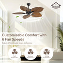 Viviendo 52 Inch 5 Blade Whisper DC Petal Ceiling Fan with 6 Speed Remote Control - Brown