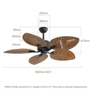 Viviendo 52 Inch 5 Blade Whisper DC Petal Ceiling Fan with 6 Speed Remote Control - Brown