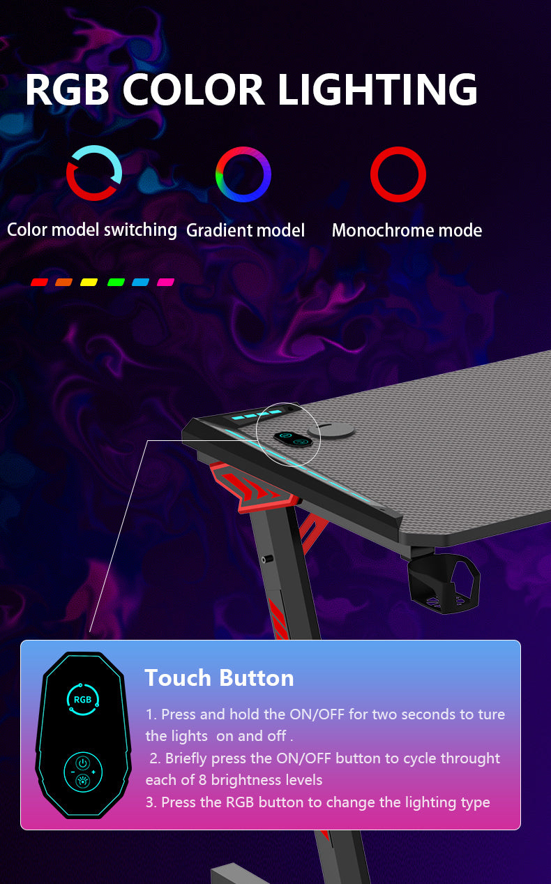 Odyssey8 Dual Panel 1.2m Gaming Desk Office Table Desktop with LED Light & Effects - Black