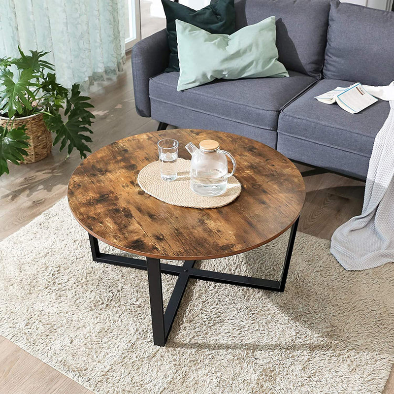 Viviendo 80cm diameter Round Coffee Table Industrial style Steel and Wood