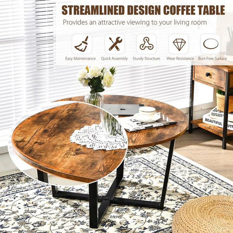 Viviendo 80cm diameter Round Coffee Table Industrial style Steel and Wood