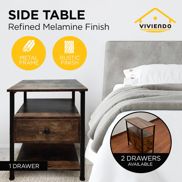Viviendo Side Table Bedside table with 1 drawer Industrial Style Steel and Wood