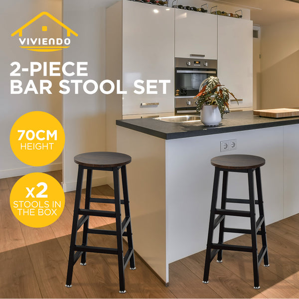 Viviendo 2 Piece Set 70cm Stool Bar Table Stools Industrial Style Steel and Wood