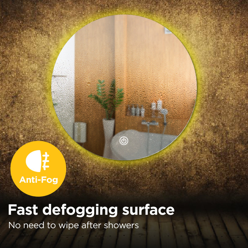 Viviendo LED Round Mirror Anti-fog Dimmable Light Vanity Mirrors for Bathroom - 50/60/70/80/90cm