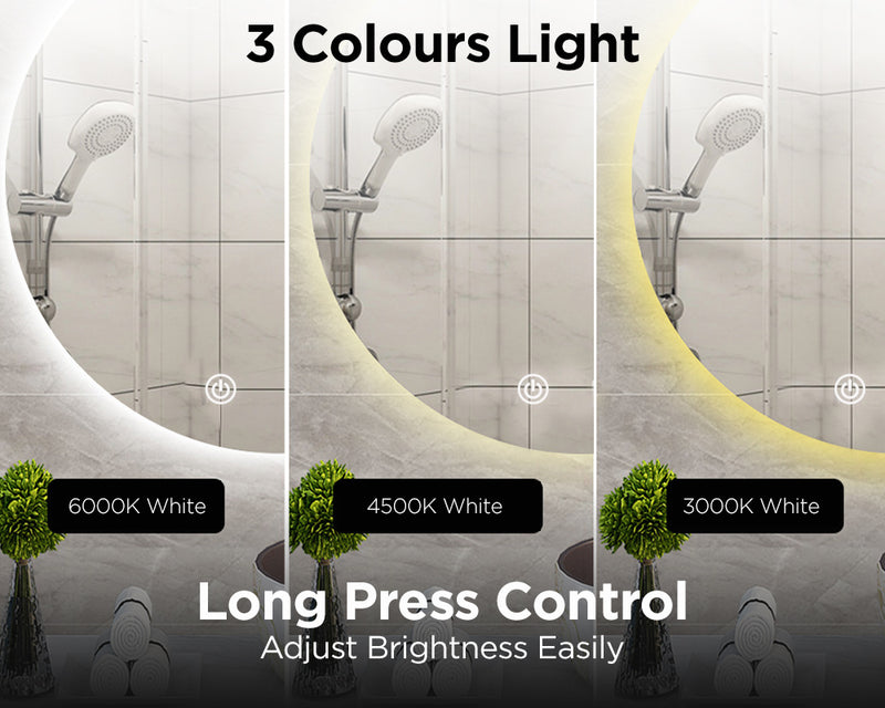Viviendo LED Round Mirror Anti-fog Dimmable Light Vanity Mirrors for Bathroom - 50/60/70/80/90cm