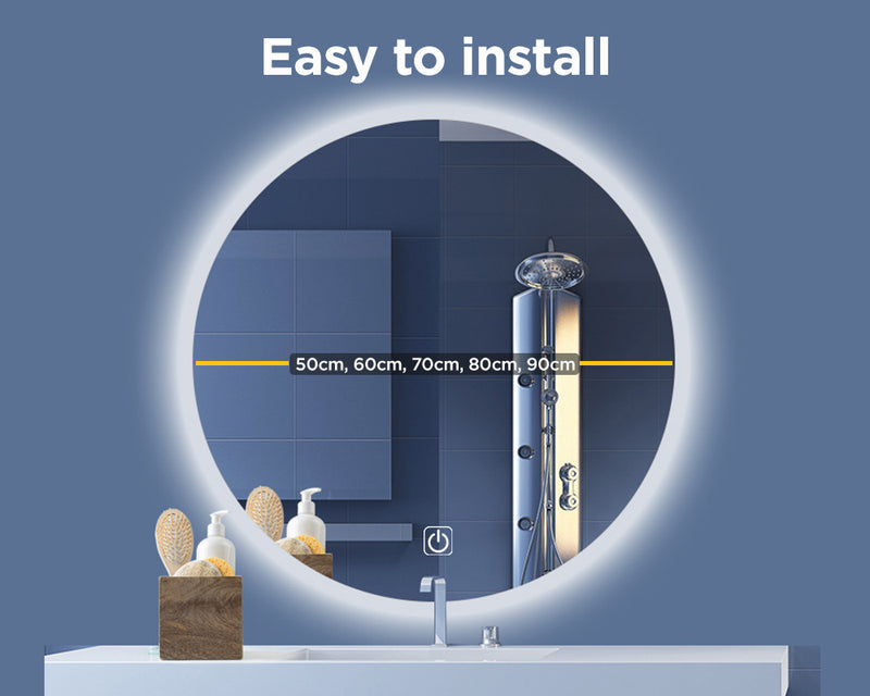 Viviendo LED Round Mirror Anti-fog Dimmable Light Vanity Mirrors for Bathroom - 50/60/70/80/90cm