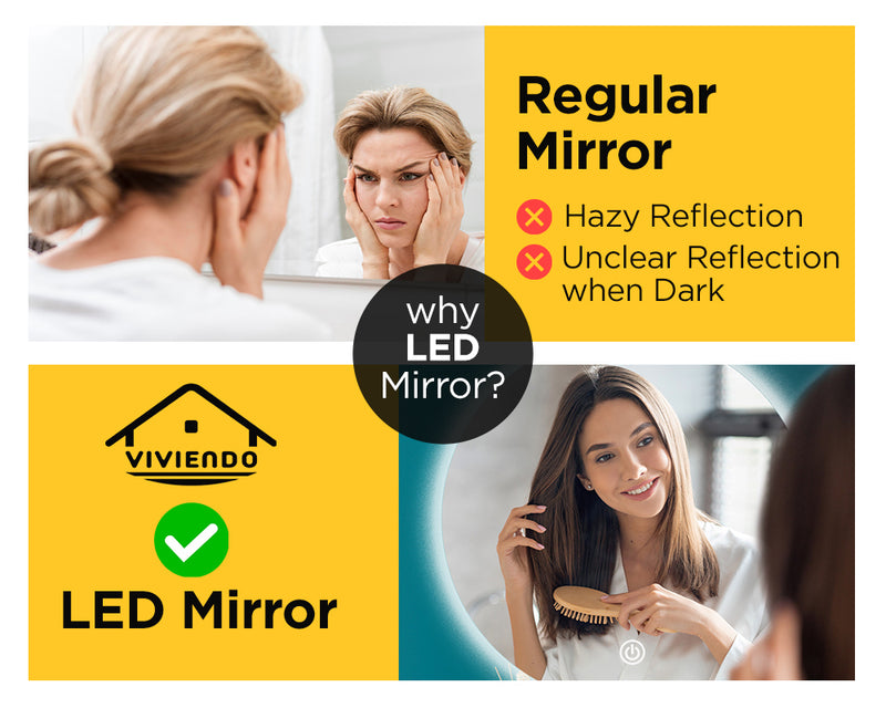 Viviendo LED Wall Round Mirror Anti-fog Bathroom Mirrors Makeup Light 50/60/70/80/90cm