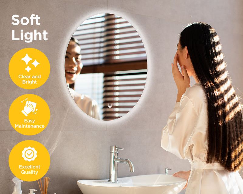 Viviendo 60cm Round LED Mirror Anti-Fog Wall Mounted Bathroom Vanity Dimmable LED Light with Touch Switch