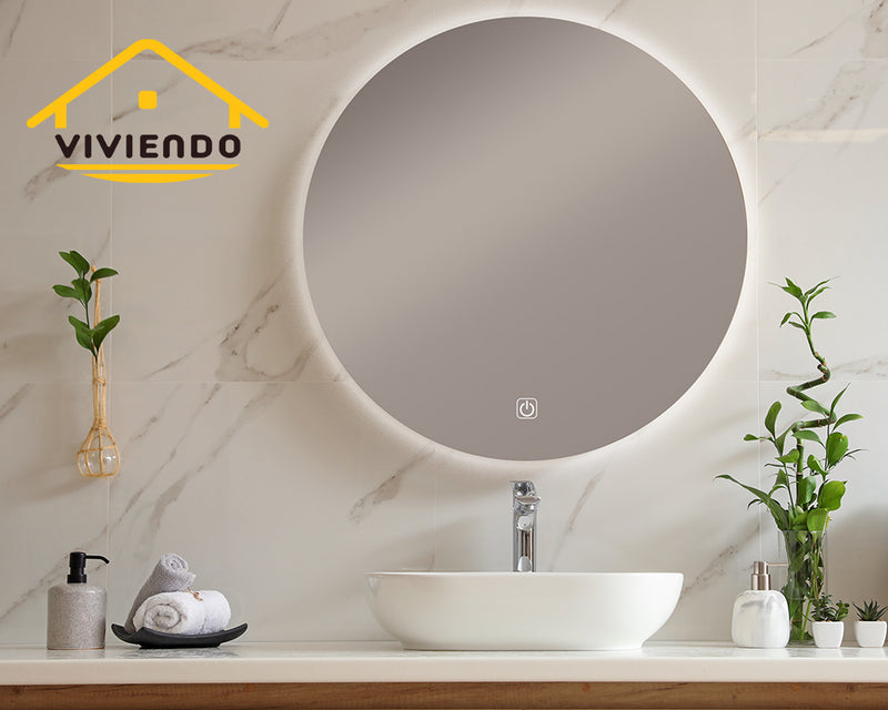 Viviendo 80cm Round LED Mirror Anti-Fog Wall Mounted Bathroom Vanity Dimmable LED Light with Touch Switch