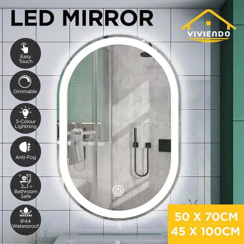 Viviendo LED Anti-Fog Mirror 50cm x 75cm Oval Wall Mounted Bathroom Vanity Dimmable LED Light with Touch Switch