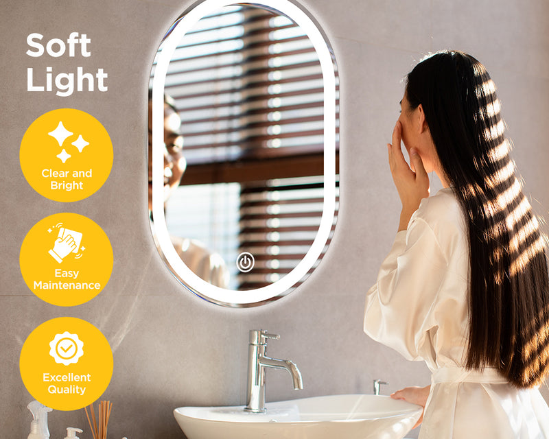 Viviendo LED Bathroom Oval Vanity Mirror Light Dimmable Anti-Fog Wall Mounted Touch switch Mirror Light