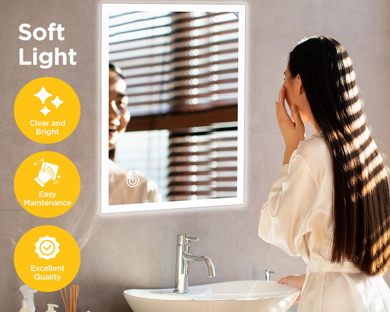 Viviendo LED Bathroom Rectangular Vanity Mirror Light Dimmable Anti-Fog Wall Mounted Touch switch Mirror Light - 60 x 80cm
