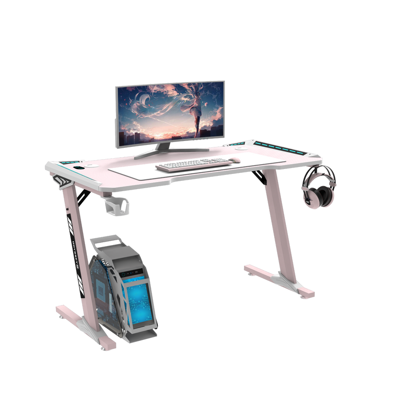 Odyssey8 1.4m Gaming Desk Office Table Desktop with LED light & Effects - Pink