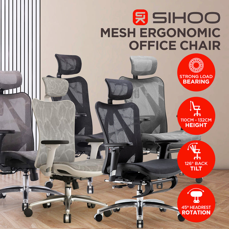 SIHOO M57 Ergonomic Office Chair with Built-in Footrest (Black