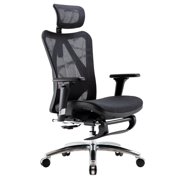SIHOO M57 Ergonomic Office Chair with Premium Mesh Seat, Headrest, Armrest, Backrest Lumbar Support and Footrest - Black
