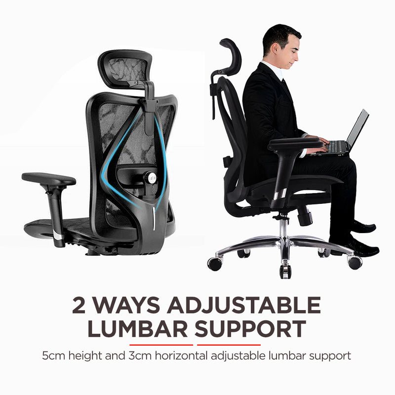 SIHOO M57 Ergonomic Office Chair with Premium Mesh Seat, Headrest, Armrest and Backrest Lumbar Support - Dark Grey
