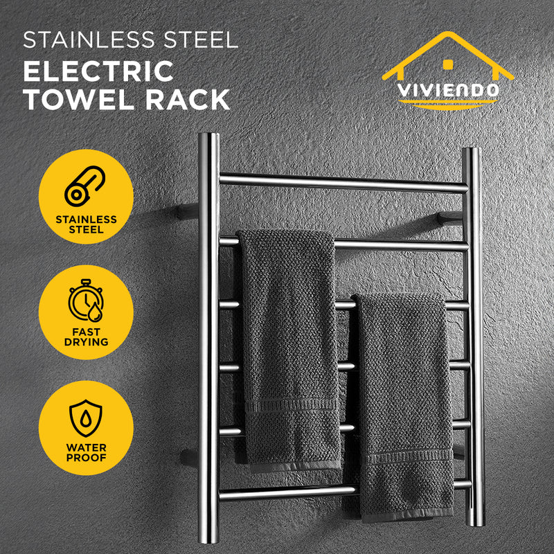 Viviendo Polished Premium Stainless Steel Electric Heated Towel Rack - 6 Bar
