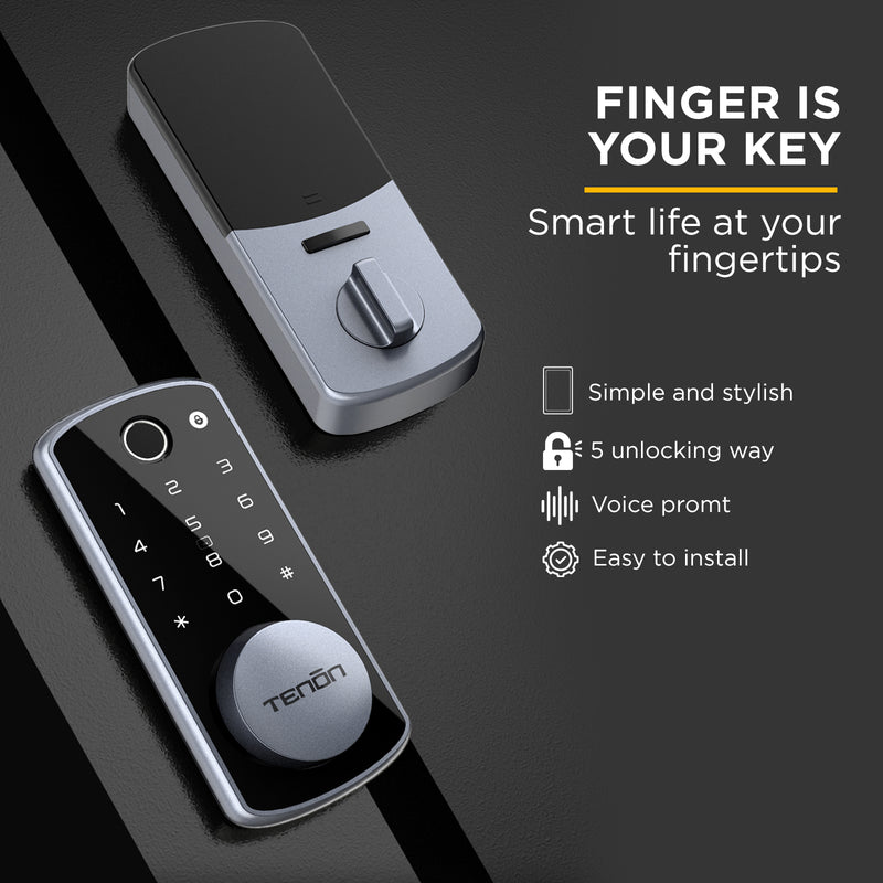Tenon K7 Bluetooth Smart Door Lock Fingerprints Keypad Remote Access - Black