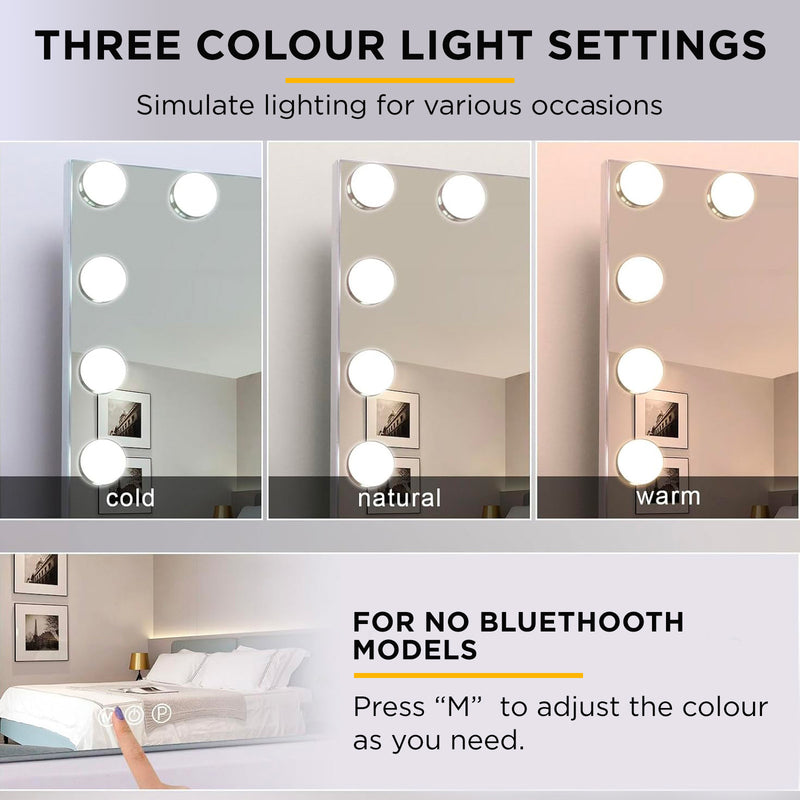Viviendo Hollywood LED Lighted Makeup Mirror with Dimmable Bulbs, Tabletop or Wall-Mounted, White