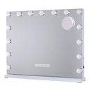 Viviendo Hollywood LED Lighted Makeup Mirror with 15 Dimmable Bulbs Bluebooth Speaker, Tabletop or Wall-Mounted, White
