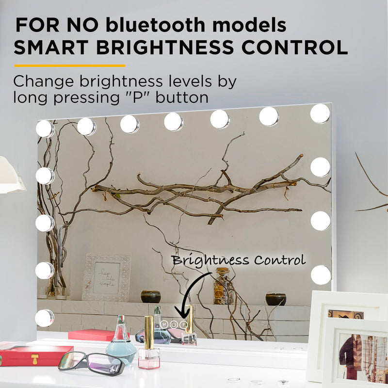 Viviendo Hollywood LED Lighted Makeup Mirror with 15 Dimmable Bulbs Bluebooth Speaker, Tabletop or Wall-Mounted, White