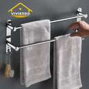 Viviendo Stylish Stainless Steel Adjustable Bathroom Towel Rack Rail Holder with Hooks  3 Tiers
