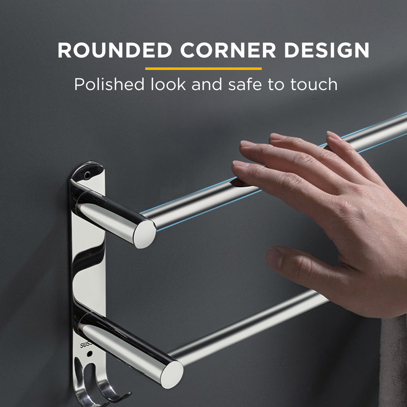 Viviendo Stylish Stainless Steel Adjustable Bathroom Towel Rack Rail Holder with Hooks