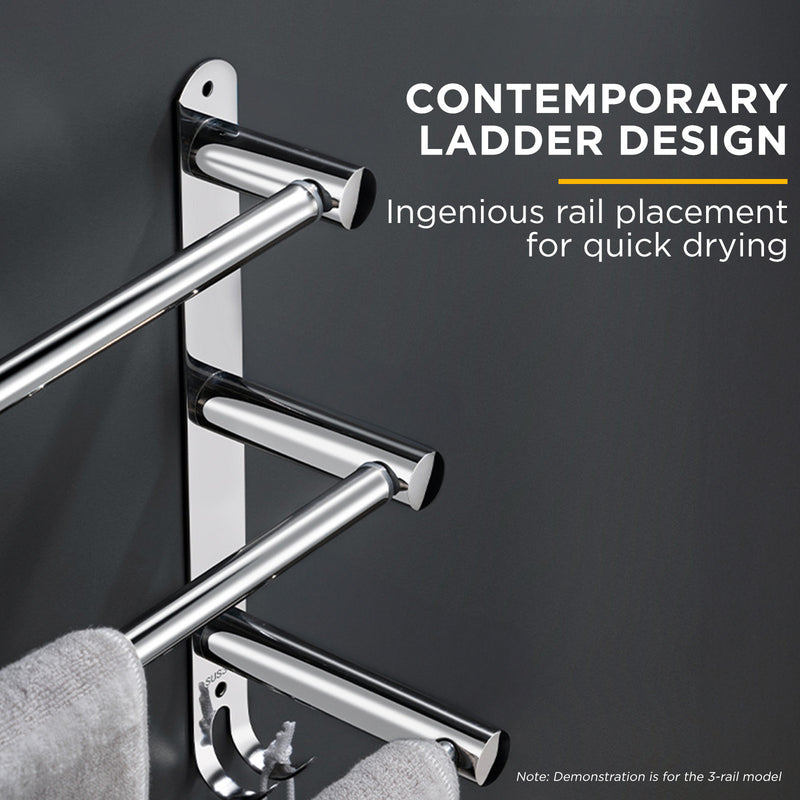 Viviendo Stylish Stainless Steel Adjustable Bathroom Towel Rack Rail Holder with Hooks