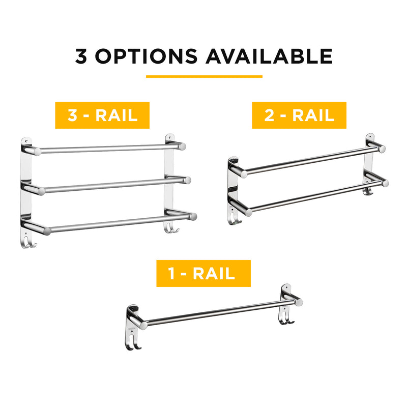 Viviendo Stylish Stainless Steel Adjustable Bathroom Towel Rack Rail Holder with Hooks