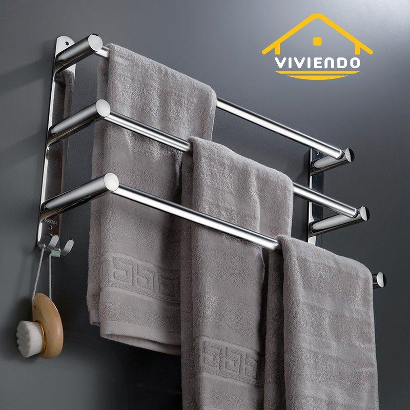 Viviendo Stylish Stainless Steel Adjustable Bathroom Towel Rack Rail Holder with Hooks