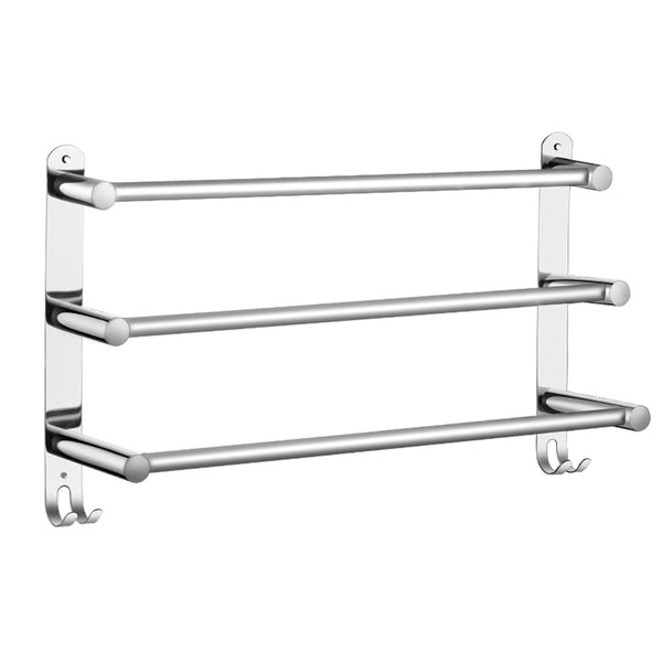 Viviendo Stylish Stainless Steel Adjustable Bathroom Towel Rack Rail Holder with Hooks  3 Tiers