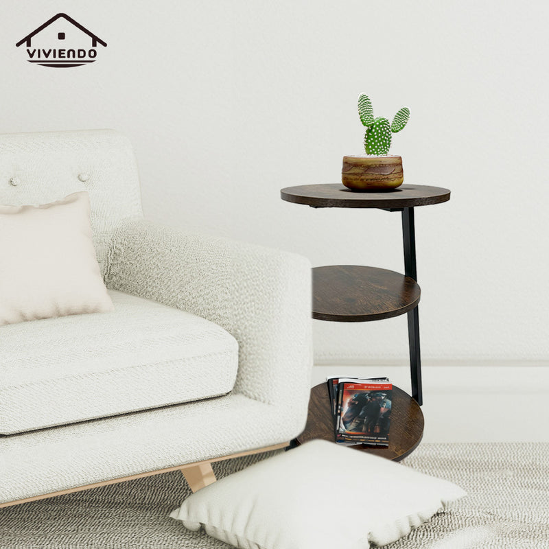 Viviendo Coffee Table Wooden Side End Tables Bedside Nightstand with 3-Tier Shelves