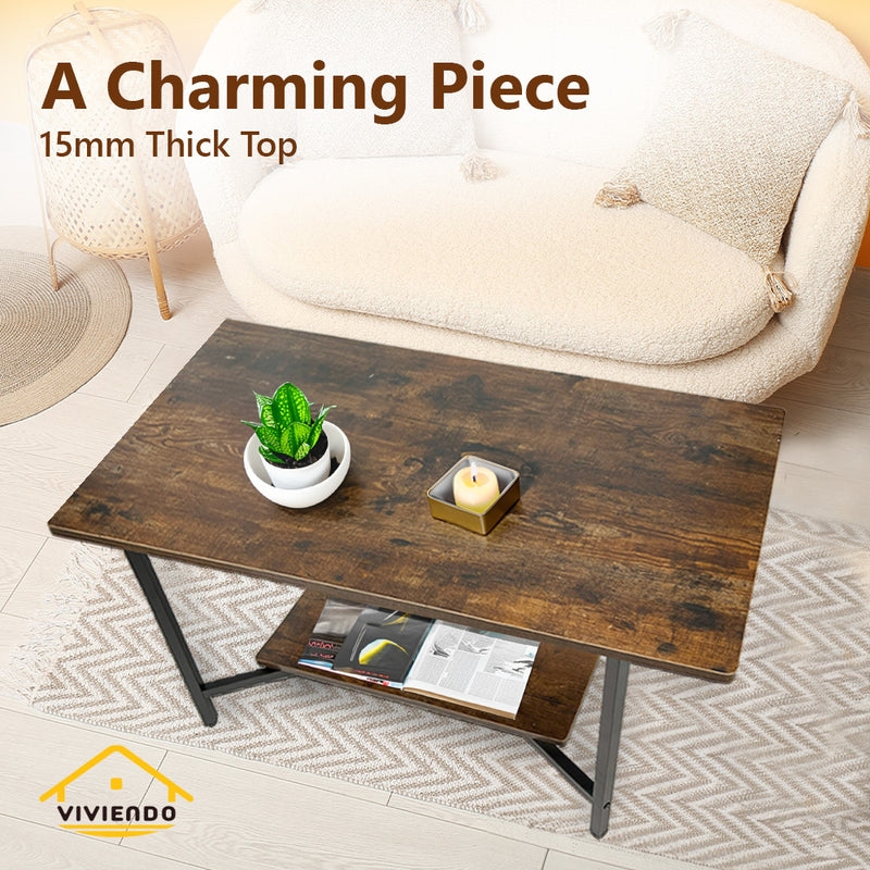 Viviendo  Rectangular Coffee Table Dining Furniture Wooden Rustic Vintage Metal