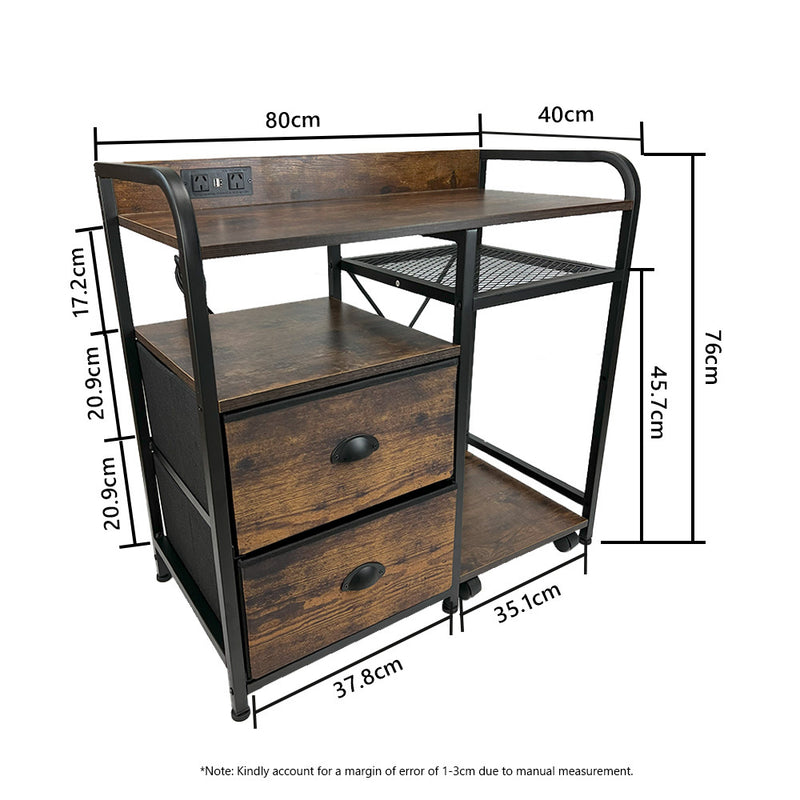 Viviendo Printer Stand Filing Cabinet 2-Drawer with Charging Station Open Storage