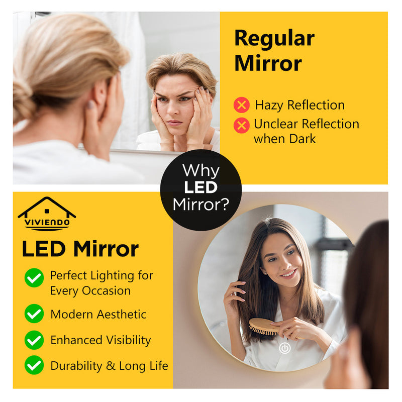 Viviendo LED Wall Mirror Anti-fog Vanity Bathroom Mirrors Smart Touch