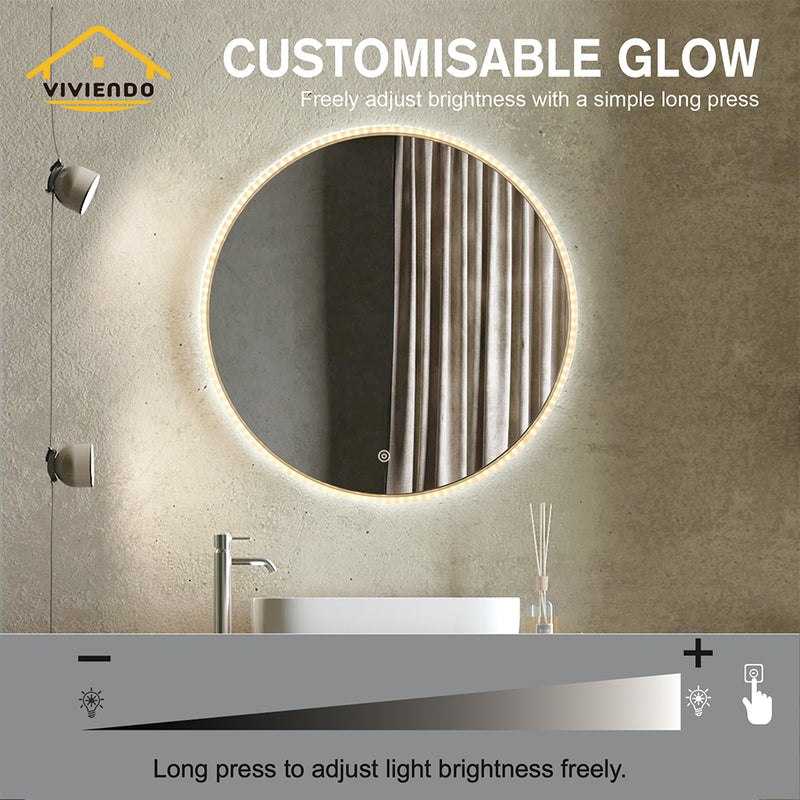 Viviendo 60/70cm Round LED Wall Mirror Anti-fog Vanity Bathroom Mirrors Smart Touch