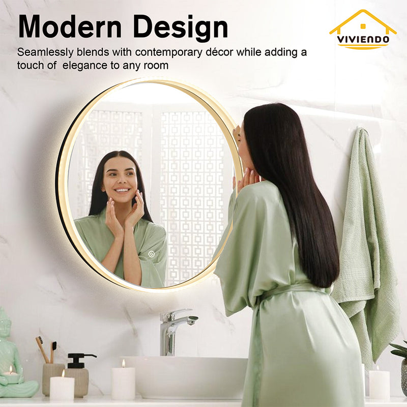 Viviendo 60/70cm Round LED Wall Mirror Anti-fog Vanity Bathroom Mirrors Smart Touch