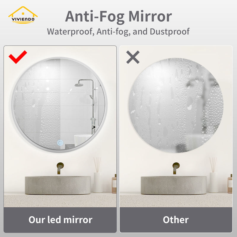Viviendo 60/70cm Round LED Wall Mirror Anti-fog Vanity Bathroom Mirrors Smart Touch