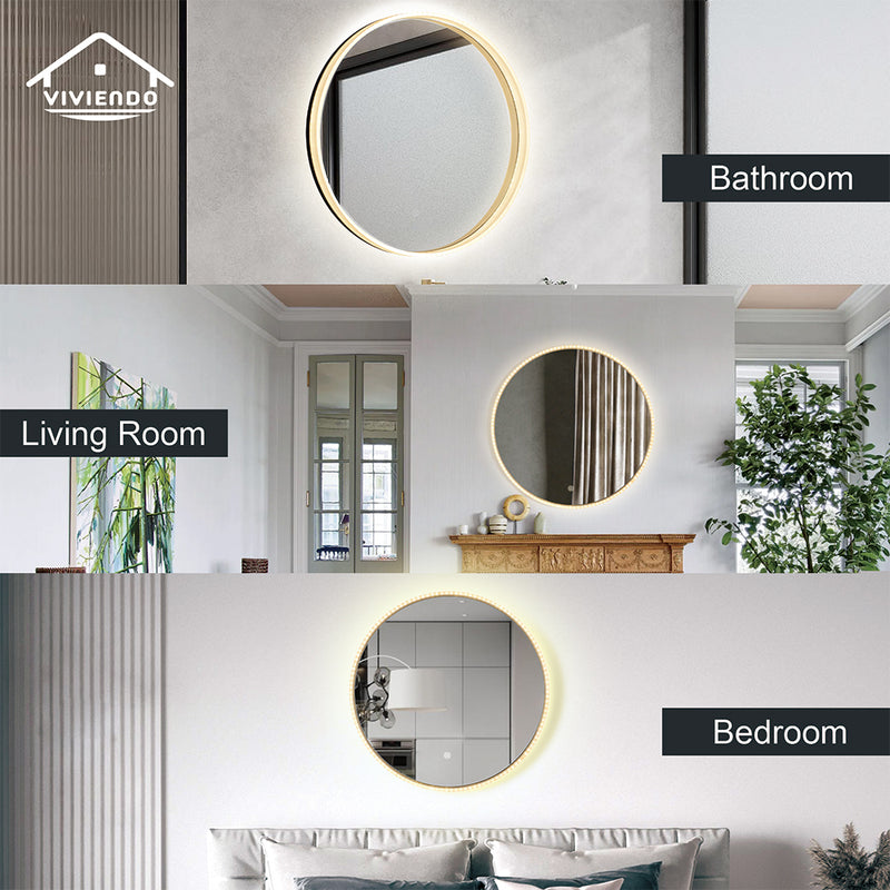 Viviendo 60/70cm Round LED Wall Mirror Anti-fog Vanity Bathroom Mirrors Smart Touch