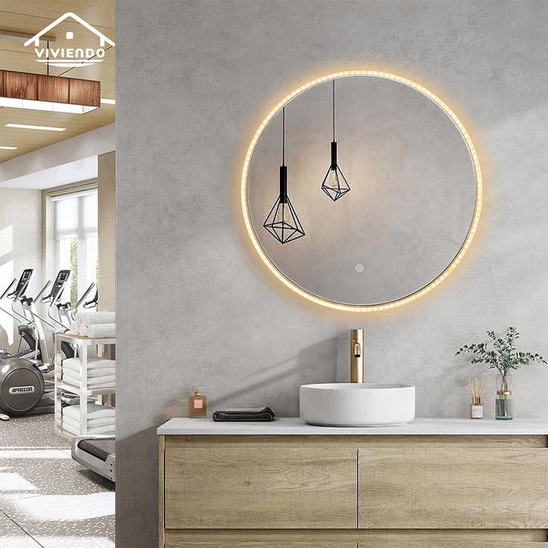 Viviendo 60/70cm Round LED Wall Mirror Anti-fog Vanity Bathroom Mirrors Smart Touch