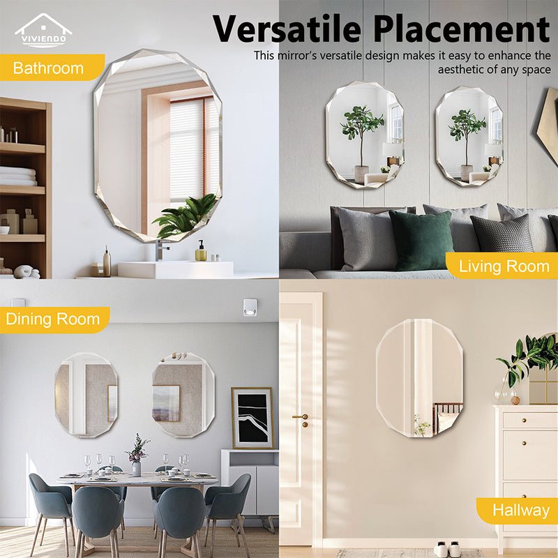 Viviendo Crystalline Mirror 60x80cm Beveled Edge Wall Mirrors Frameless Decorative