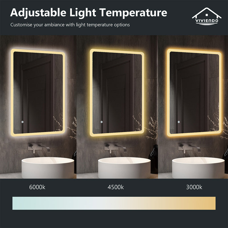 Viviendo Rectangular LED Wall Mirror Anti-fog Vanity Bathroom Mirrors Smart Touch