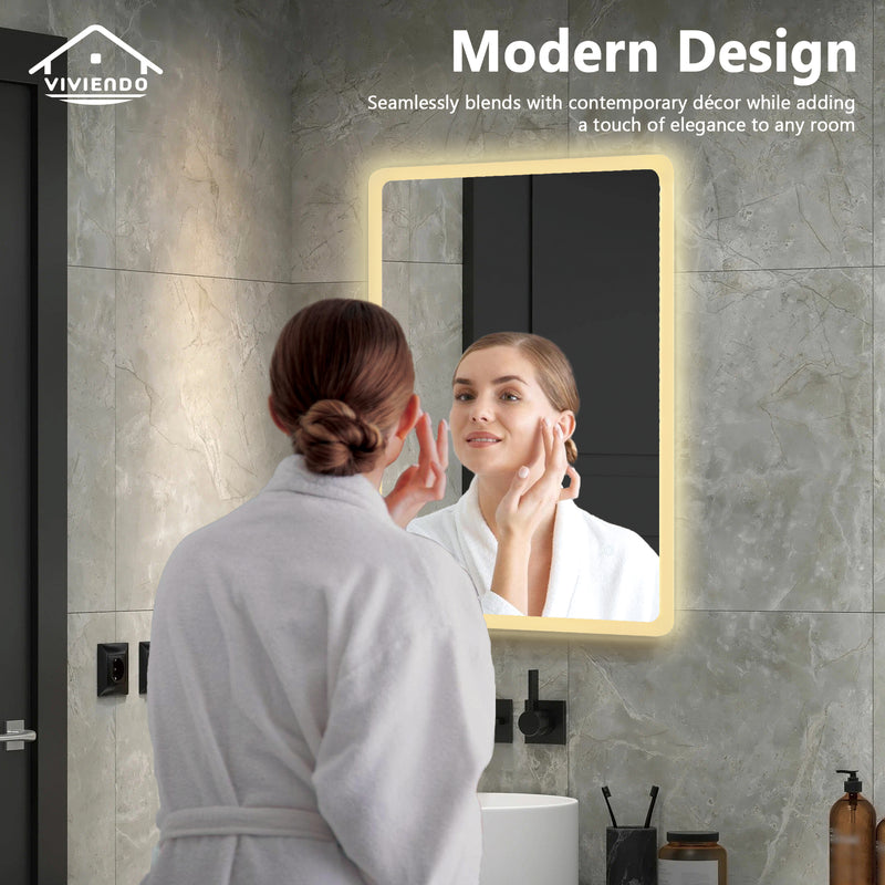 Viviendo 70x90cm Rectangular LED Wall Mirror Anti-fog Vanity Bathroom Mirrors Smart Touch